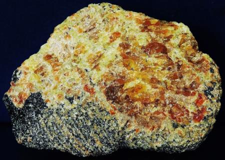 Gemmy green, honey and amber willemite with franklinite